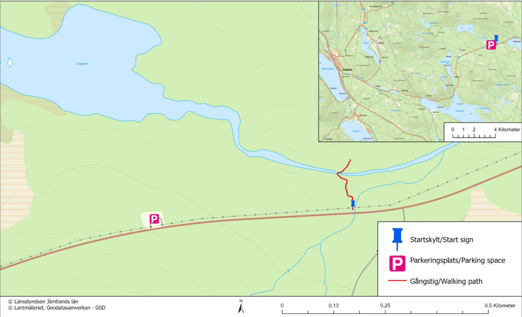 Karta som visar var demonstrationsytan ligger i förhållande till Bräcke.